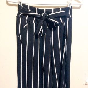 Striped Calf Dress Pants with Tie